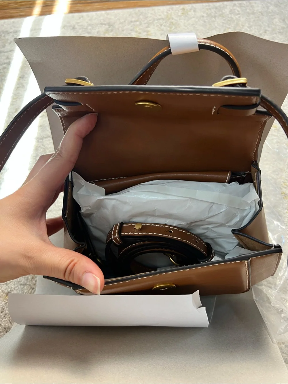 NWT Zara Buckle City Bag Dark Tan Brown Top Handle Crossbody Viral